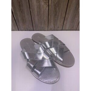 Madewell Boardwalk Woven Slide Sandal Slip On Flat Metallic Leather Size 6.5